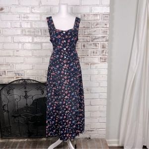Vintage 90s Robbie Bee Sleeveless Button Down Tie Back Floral Maxi Dress 6